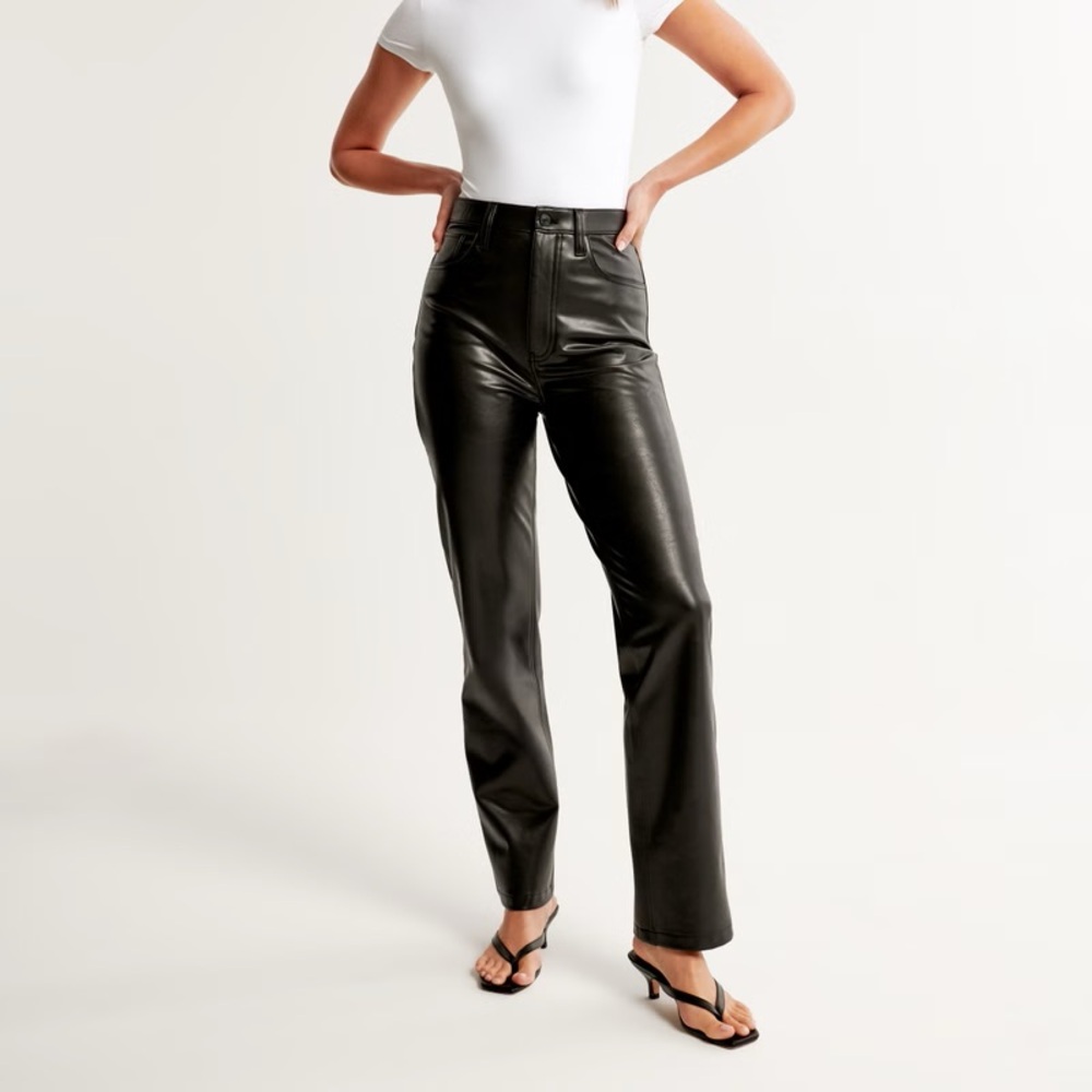 Black Vegan Leather 90s Straight Pants